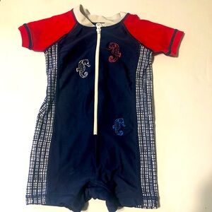 Hanna Andersson Short Sleeve One Piece RashGuard Swimsuit Size 6-12 Months 70 cm